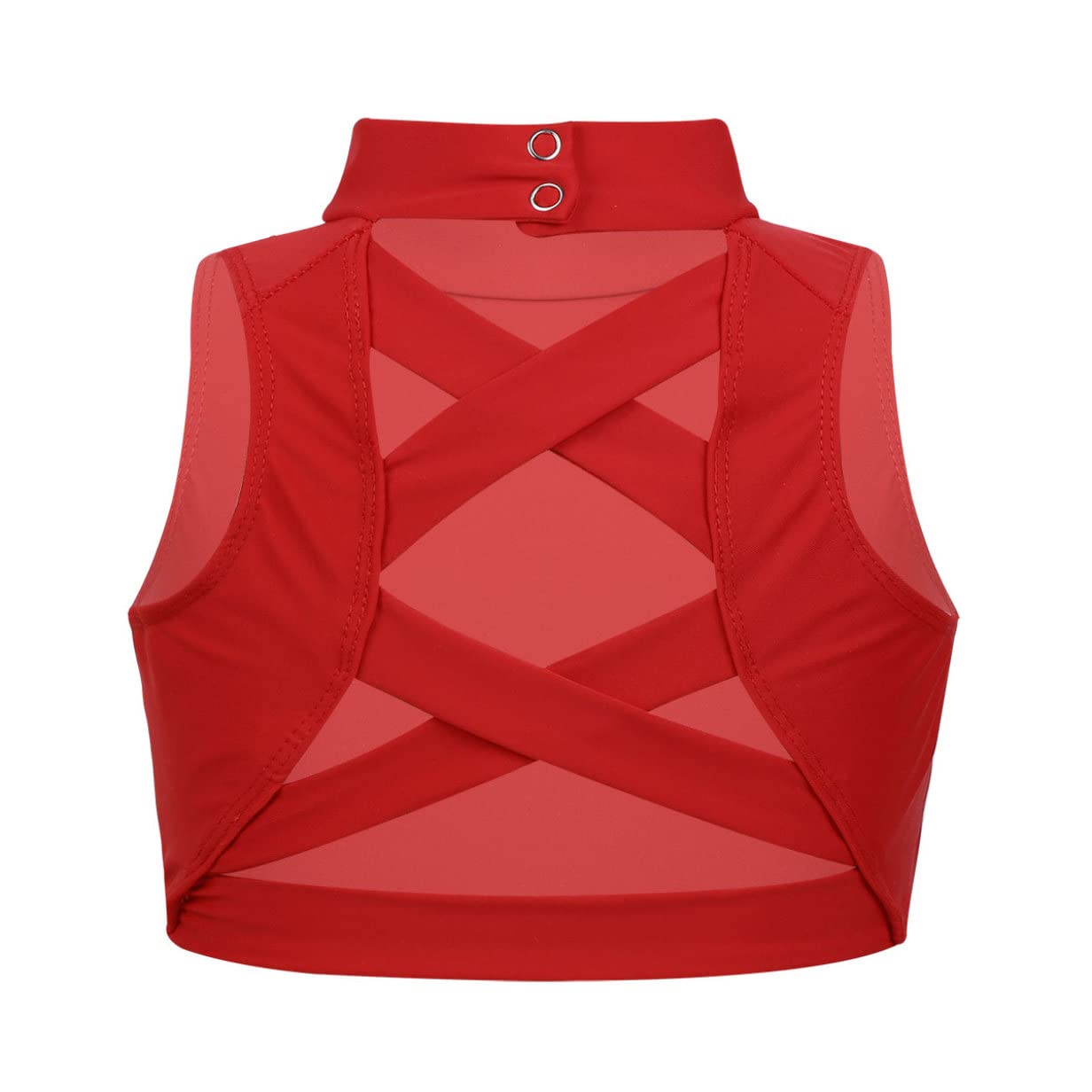 YEAHDOR Kids Girls Sleeveless Mock Neck Crop Top Strappy Back Gymnastics Dance Tank Top Dancewear Red 10-12
