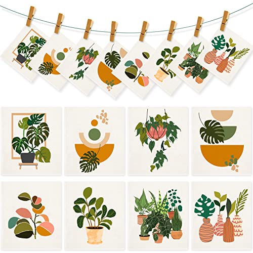 Whaline 8Pcs Swedish Kitchen Dishcloths Greenery Botanical Pattern Reusable Dish