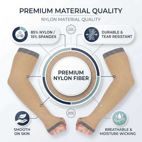 Image of UV Sun Protection Cooling Arm Sleeves For Men And Women 90% Nylon 10% Spandex Compression Hand Cover With Thumb Hole For Driving Cycling Cricket And Sports