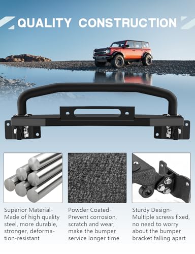 Image of For Bronco Front Bumper (ONLY for Steel Modular Front Bumper) | Front Bumper with Bull Bar&Winch Mount Off-Road Brush Guard Winch Mounting Plate, Compatible with 2021-2023 Ford Bronco