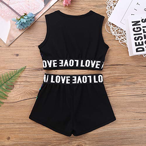 Image of Agoky Kids Girls 2PCS Sports Outfits Ballet Gym Sequins Mermaid Tank Top Shorts Set Tankini Swimwear Gymnastics Tracksuit