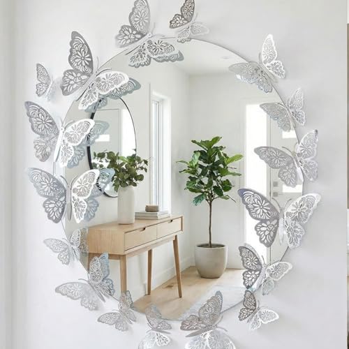 Adhesivos Decorativos de Mariposas 3D Plata x12 miniatura 3