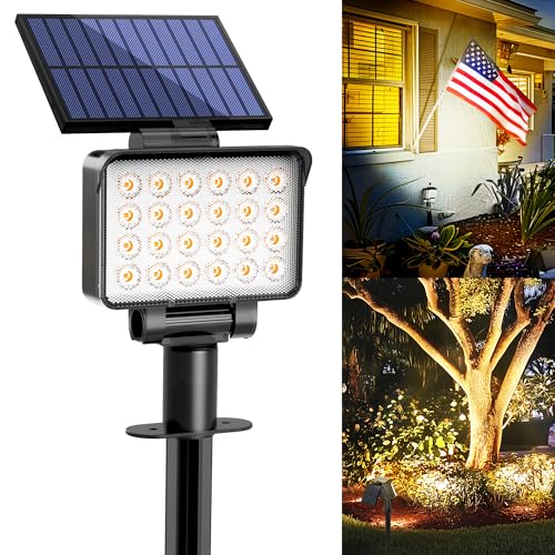 COOZAMING Solar Spot Lights Outdoor Waterproof for Flag, Tree, House, Garden, Yard, 3 Brightness Modes Solar Powered Landscape Spotlights 1 Pack Warm White