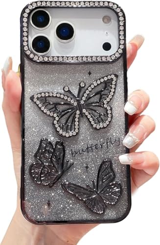 Image of VONZEE Electroplated Butterfly Case Compatible with iPhone 17 Pro, Pearlescent Diamond Sparkle Soft TPU Cover, Shockproof Drop Protection, Camera Lens Guard Stylish Phone Case for Women & Girl