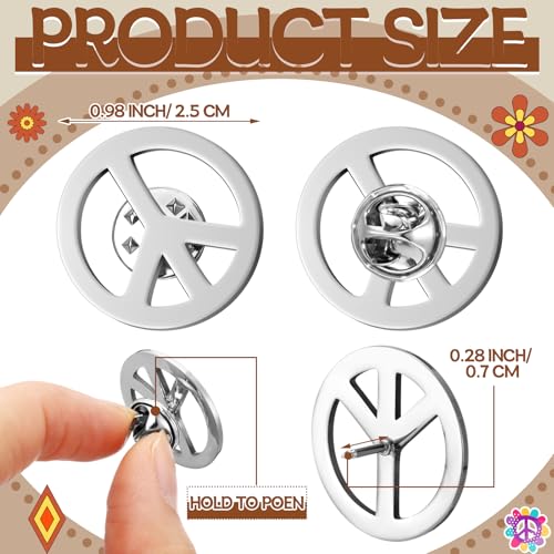 Image of Tondiamo 24 Pcs Peace Brooch and Pins Peace Symbol Lapel Pin Peace Sign Metal Peace Brooch Hippie Brooches for Disco Party
