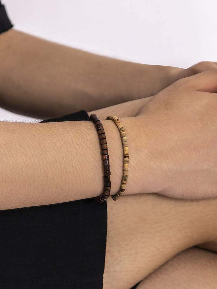 Pulsera de conchas Puka para hombre madera y turquesa miniatura 3
