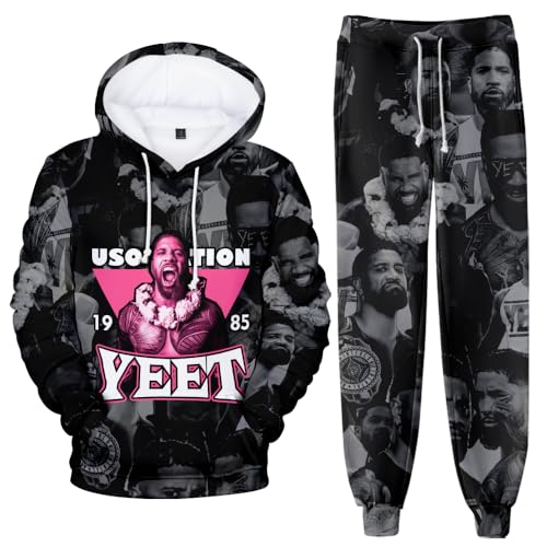 Jey Uso 3D Fall Suit Hoodies Sportswear Hooded Ankle Banded Pant Two Piece Set