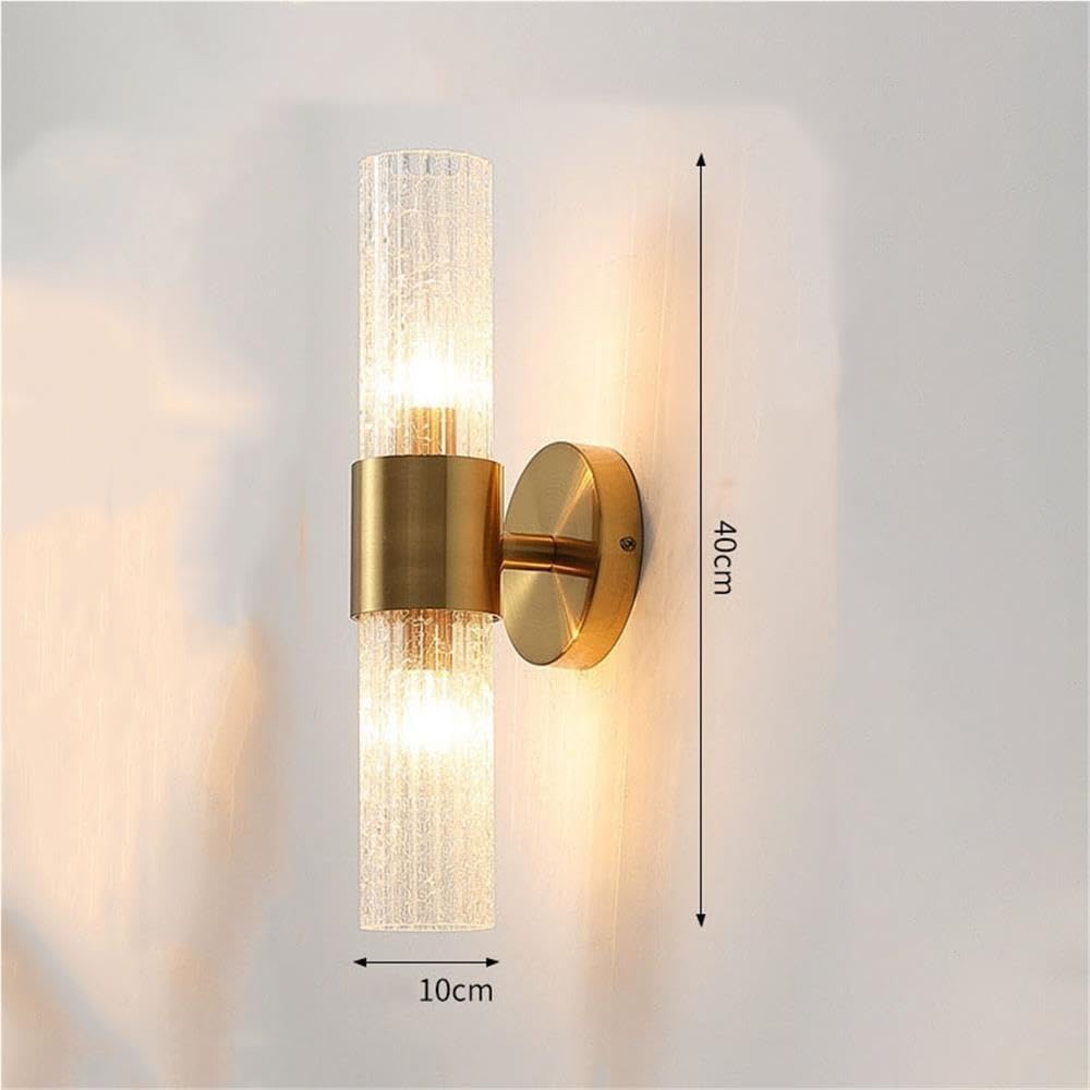 Lampada parete cilindrica dorata vetro crepato ghiaccio minimalista