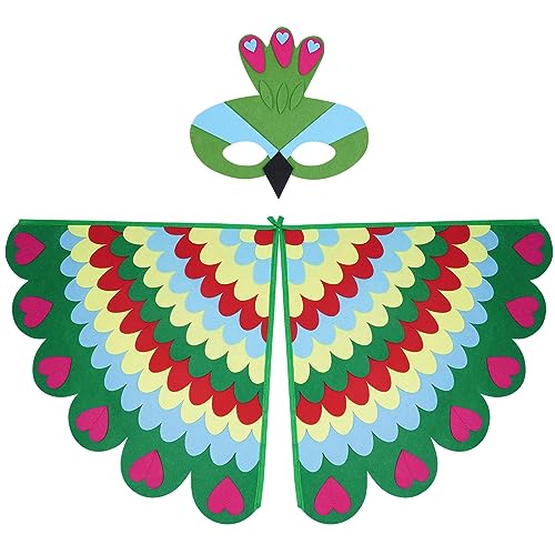 URAQT Alas Disfraz Pajaro Niño, 2pcs Disfraz Niña y Niños con Mascara y Alas de Pajaro, Capa Disfraz Pajaro de Fieltro de 3 a 8 Años, Disfraz Carnaval Niña y Niño para Halloween Navidad Cosplay Fiesta