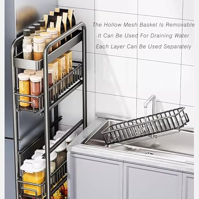 Slim Storage Cart,Kitchen Rolling Cart,Skinny Laundry with Handle,3-5 Tiers Slide Out Slim,for Small Spaces,Entryway(White,90x40x17cm)-kVjqju3L