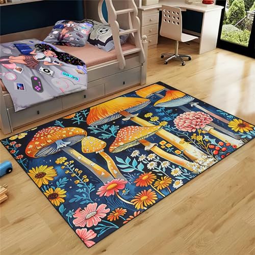 Mushroom Area Rug for Girls Bedroom - Mushroom Pattern Carpet Decor Cartoon Rugs for Living Room Playroom Nursery Decor,3'×4'