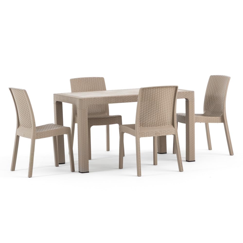Omar & Amira Zestaw mebli ogrodowych rattan 130x75 cm stół i 4 krzesła Cappuccino