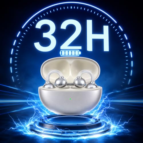 Image of Air Clip Wireless Earbuds Bluetooth 5.4 TWS, Open-Ear Clip Design, 32H Playtime, HD Calling, Low Latency Gaming Mode, Touch Controls, Type-C Fast Charging, Ergonomic Fit - White