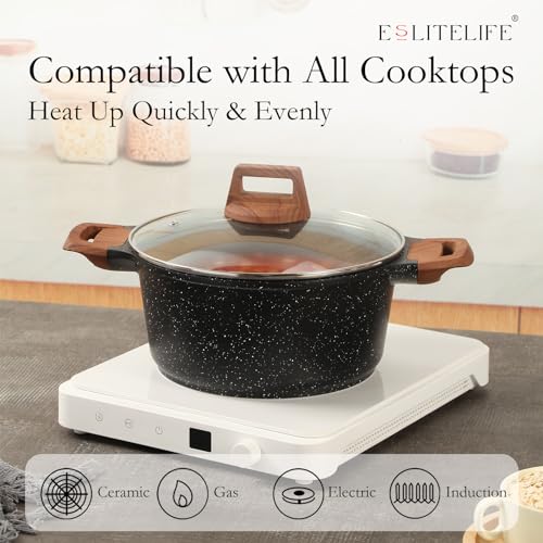 Eslite Life 3DDYB-15 Nonstick Stock Pot With Lid, 5 Quart Granite Casserole Large Soup Pot Pasta Cooking Pot thumb #4