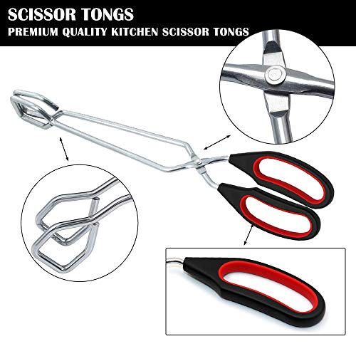 POLARHAWK Scissor Cooking Tongs,Stainless Steel Kitchen Tongs with Comfortable Red Handle for Cooking Barbecue, BBQ, Grilling, Frying,3 Pack- 9 Inch & 11 Inch & 13 Inch