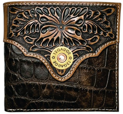Custom 12 Gauge Shotgun ARIAT Tooled Gator Bifold Wallet