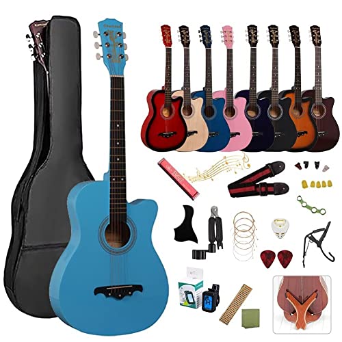 アコースティックギター 初心者18点セット 38インチ 入門練習ギター 学生 子供 大人用 初級ギターセット 初心者入門用 アコギ クラシックギター 弦 チューナー ギタースタンド ソフトケース 簡易教則付き…