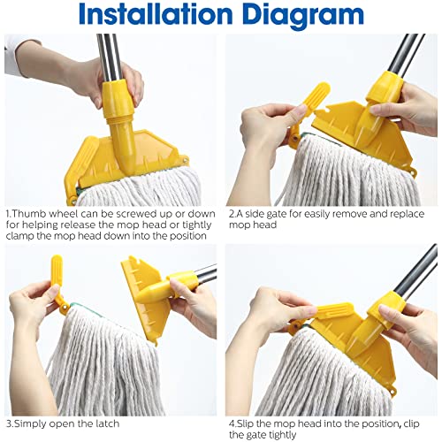 Image of Eccliy 6 Pack Commercial Mop Heads Replacement Heavy Duty 18 oz Loop End Cotton String Wet Mop Refills Washable Absorbent Reusable for Industrial Home Tile Wood Concrete Floor (White,Green)