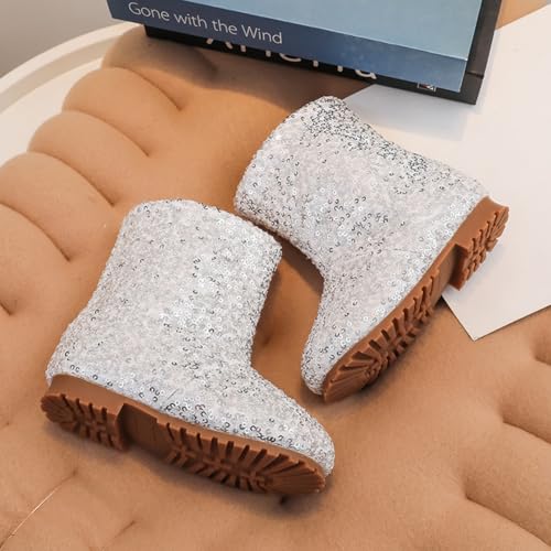Girls Winter Glitter Sequin Snow Boots Sparkle Warm Fur Ankle Booties3