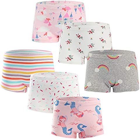 Sunwbak Little Girls 100% Cotton Brief Underwears Kids Boyshort Panties Set Toddler Undies 6 Pack (Style A, 5-6Years) Cover