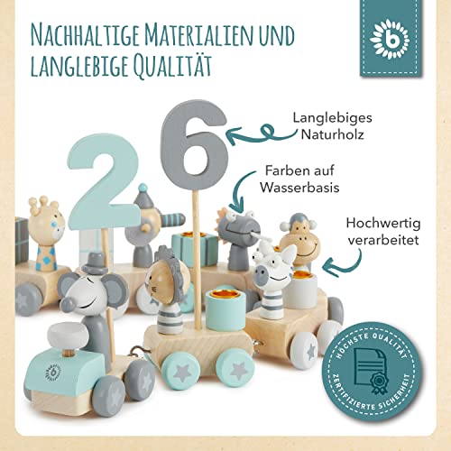 Bieco Holz Geburtstagszug Scandi Look 0-99 Jahre | Holz Zahlenzug 31 TLG., Länge ca. 48 cm | Kerzen Geburtstagszug… – Bild 6