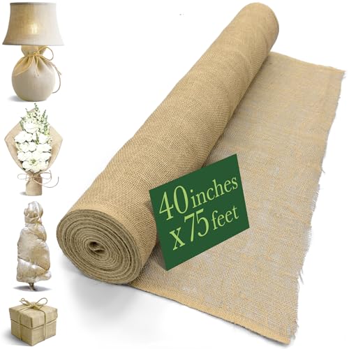 Burloptuous 40' x75 Feet Gardening Burlap Fabric Roll - Burlap Tree Wrap, Weed Barrier, Erosion Control, Aisle Runner, Multipurpose Natural Jute Fabric, High Density Material