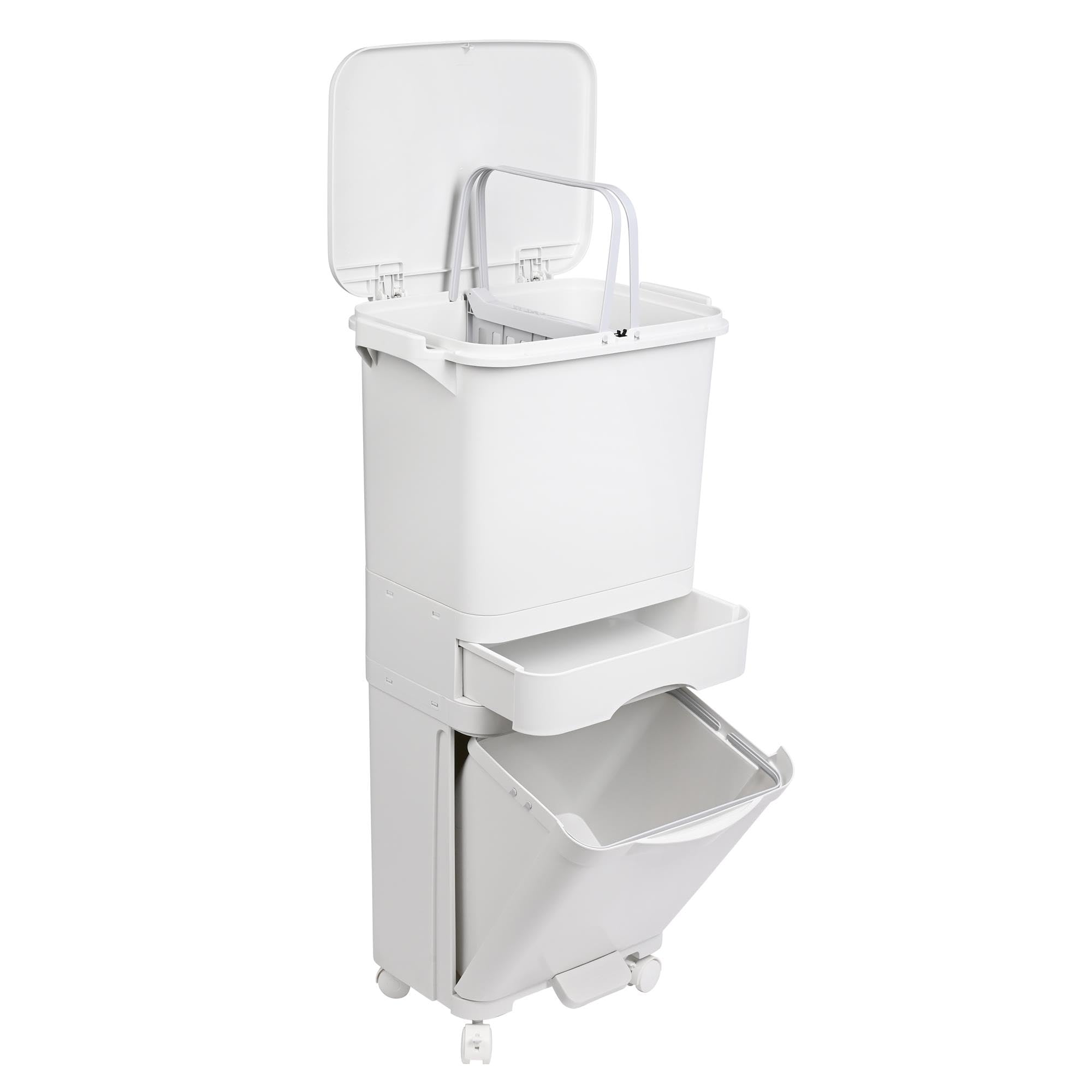 Poubelle de recyclage à tri sélectif 42 L triple compartiment avec pédale roulettes poignée