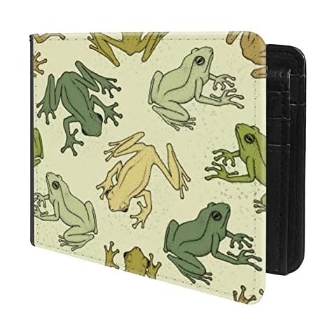 Trofung (Frog Pattern Front Pocket Slim Bifold Leather Wallet RFID Blocking with ID Window for Men Cover