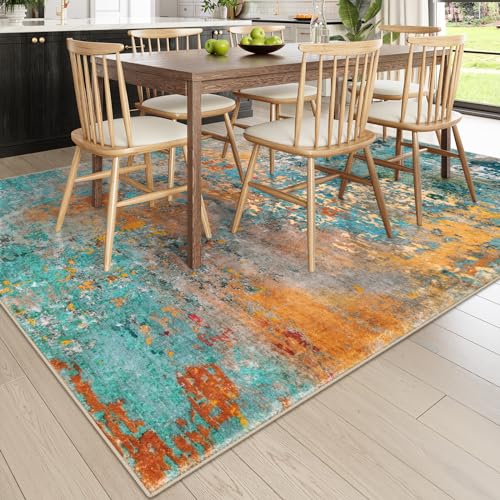 Lahome Modern Abstract Living Room Rug, Washable 8x10 Area Rugs for Bedroom Stain Resistant Non Slip, Large Colorful Soft Indoor Carpet for Dining Room Table Home Office Decor