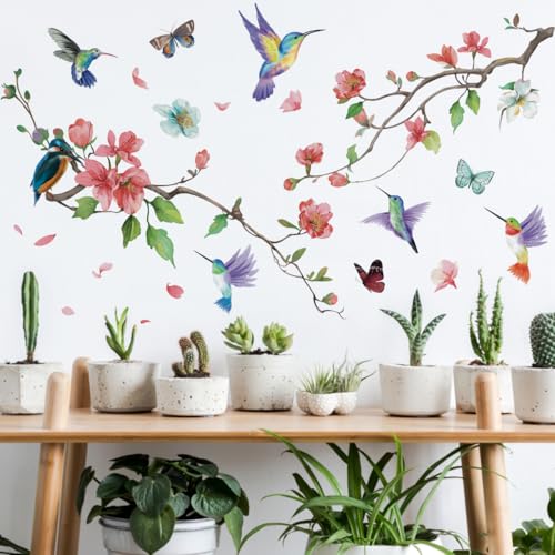 Vinilo decorativo floral pájaro para pared 24x36 in miniatura 1