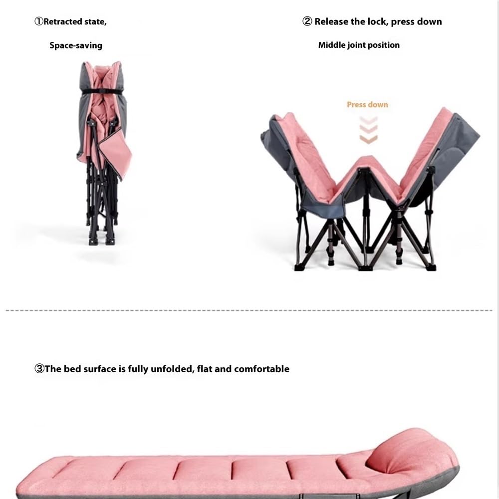 Poltrona reclinabile pieghevole, Letto singolo, pisolino in ufficio, poltrona, letto, da viaggio, di accompagnamento, reclinabile(Pink)