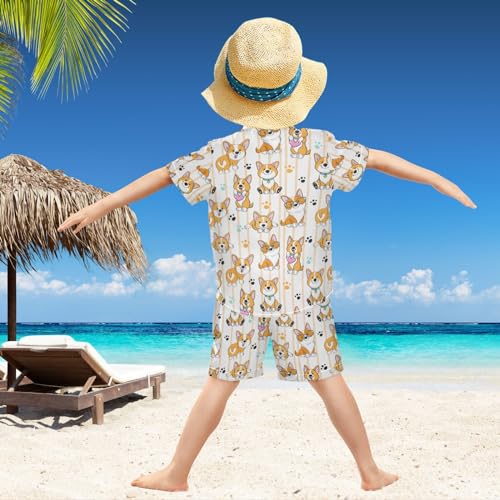 Image of visesunny Funny Boy's 2 Pieces Shirt and Short Set Casual Shirts Short Sleeve Beach Shorts Summer Outfits for 3-10 Years Kids