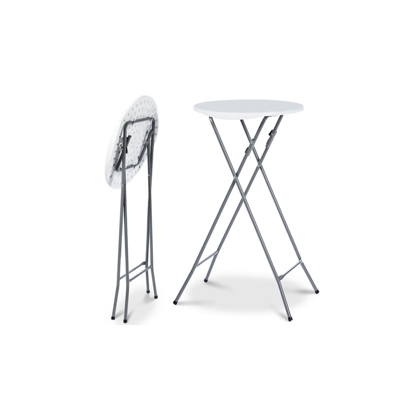 IDMarket - Set di 4 tavoli alti pieghevoli da 105 cm e 4 coperture bianche