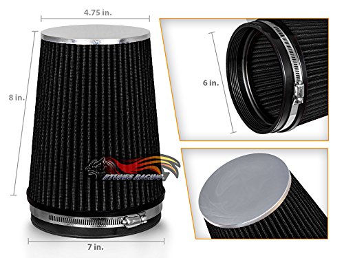 BLACK 6 152 mm Inlet Truck Cold Air Intake Cone Replacement Performance Washable Clamp-On Dry Air Filter (8 Tall)