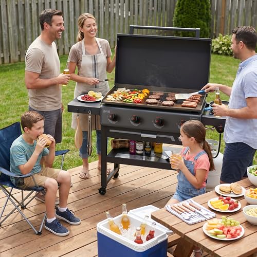 Image of Feasto 36-Inch 4 Burner Propane Flat Top Grill with Hood and Side Burner
