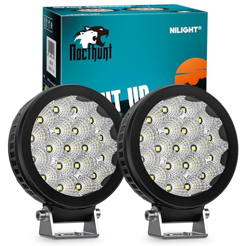 Nilight LED Light Pods 2 PCS 4 Inch 19LED Super Slim Flood Beam Round Driving Offroad Work Side...