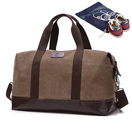 Image of Classic Canvas Leather Duffel Bag Weekender Overnight Bag Carry on Travel Tote