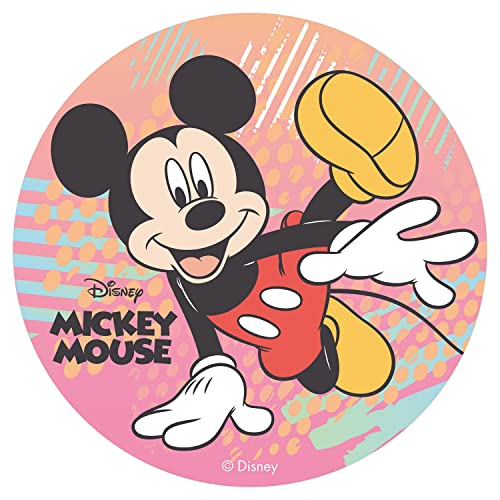 Dekora - Decoration Gateau Anniversaire Feuille Azyme avec Mickey Mouse - 20 cm Diametre
