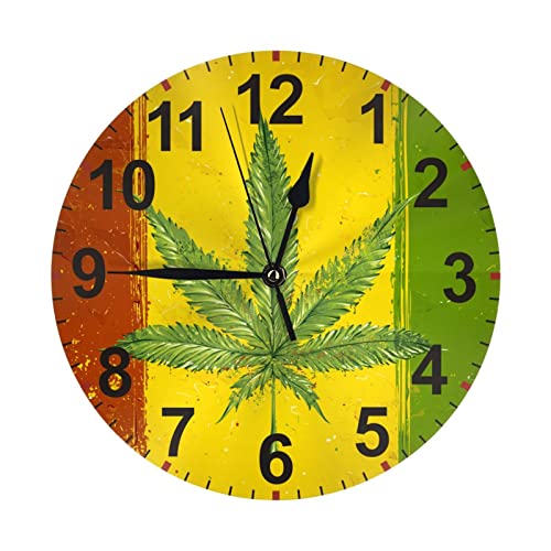 Yomane WALLCLOCK Wall Clock - Weed Marijuana Maple Leaf 10 Inch Battery Operated Silent Non Ticking Wall Clock cover