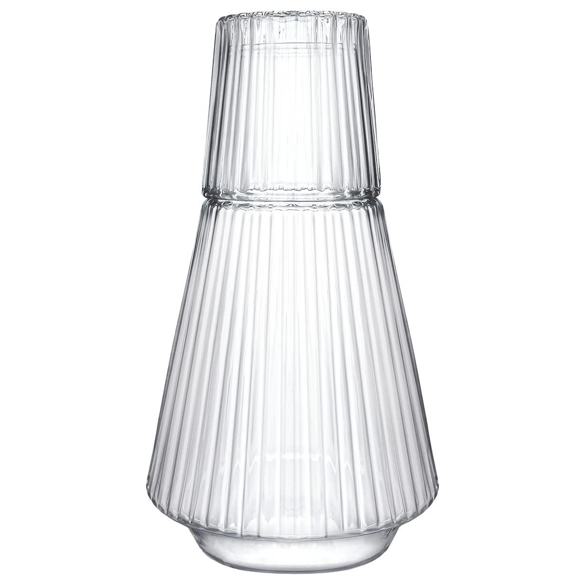 Sizikato30 Oz Classic Striped Clear Glass Bedside Night Water Carafe with Tumbler Glass.