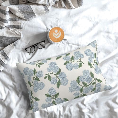 Image of AEIOAE Spring Pillow Covers 12x20 Inch Set of 2, Green Blue Hydrangea Flower Throw Pillows Case,Floral Summer Outdoor Seasonal Decorative Farmhouse Decor Cushion Covers for Home Sofa Bed Couch