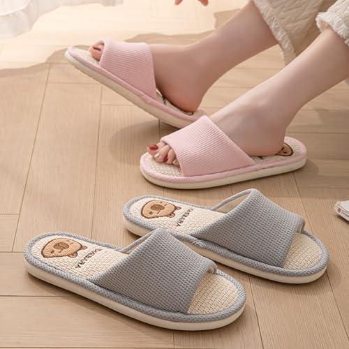 Linen Slippers For Women Soft Flax Comfort Bottom Lined Non-Slip Indoor Slipper Casual Washable Open Toe Shoes3