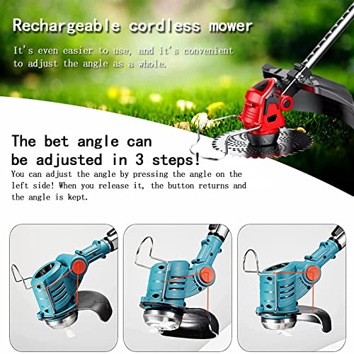 QMCVL Accu-grasmaaier, 3-in-1 telescopische grasmaaier, licht en krachtig, met 24 V-accu en oplader, geschikt voor alle soorten tuin, park, boerderij, fruittuinen (rood) - Afbeelding 3