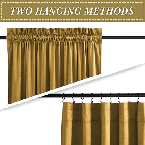 Image of RYB HOME Rich Gold Brown Velvet Curtains 84 inches, Thermal Insulated, Light Blocking, Elegant Rod Pocket Velvet Drapes for Living Room, 52 inch W x L102 L, 2 Panels Set