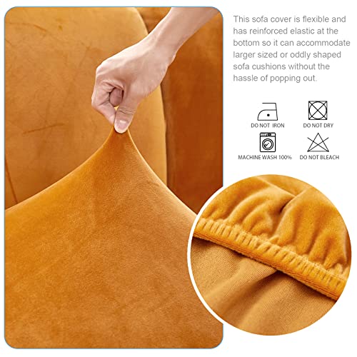 Foreate Stretch Velvet Couch Cushion Covers Non-Slip Sofa Slipcovers For Oversized Chair Cushions, Furniture Protector For Sofa Seat, Yellow, 3 Pcs #TOP4