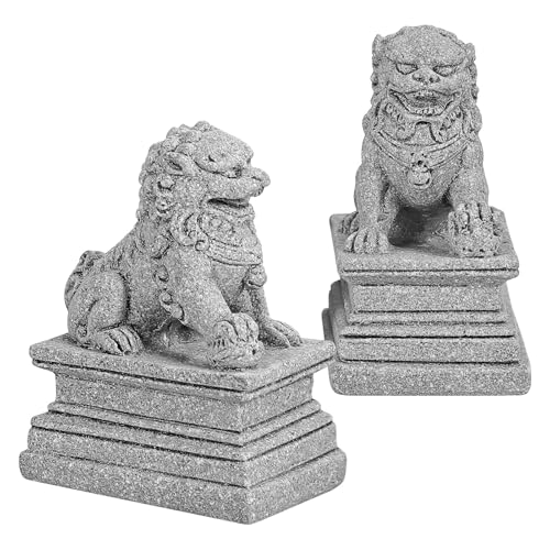 GANAZONO 2pcs Foo Dog Statue Mini Statues en Pierre Asiatique Lions Gardiens Miniatures Figurine Fée Jardin Feng Shui Décoration Chinois Décor de Bureau