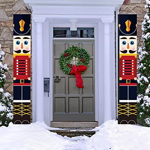 Decoraciones navideñas de cascanueces Pancartas de Cascanueces, modelo de soldado Pancartas de cascanueces, tamaño natural cascanueces carteles de porche para puerta, chimenea, pared, 32 x 180cm(Rojo) Cover
