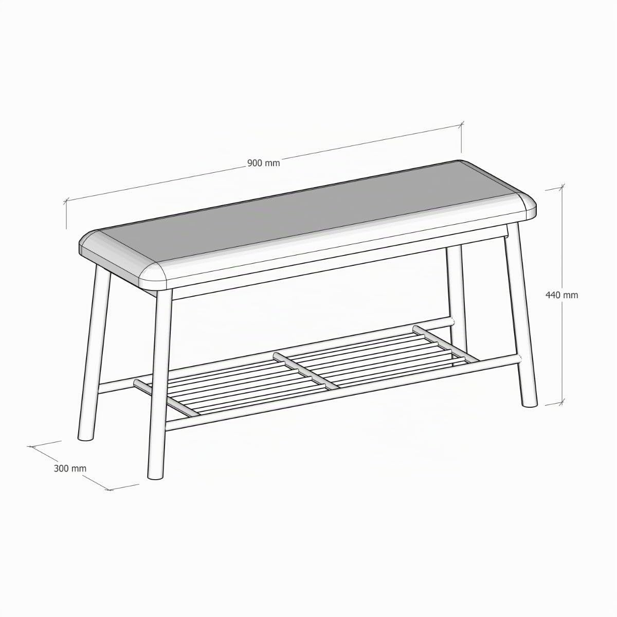 Banco zapatero de bambú marrón y poliéster gris para entrada, de 90x30x44cm | Mueble 2 en 1 robusto y acogedor. Organiza fácilmente tu calzado y disfruta del máximo confort al calzarte todos los días