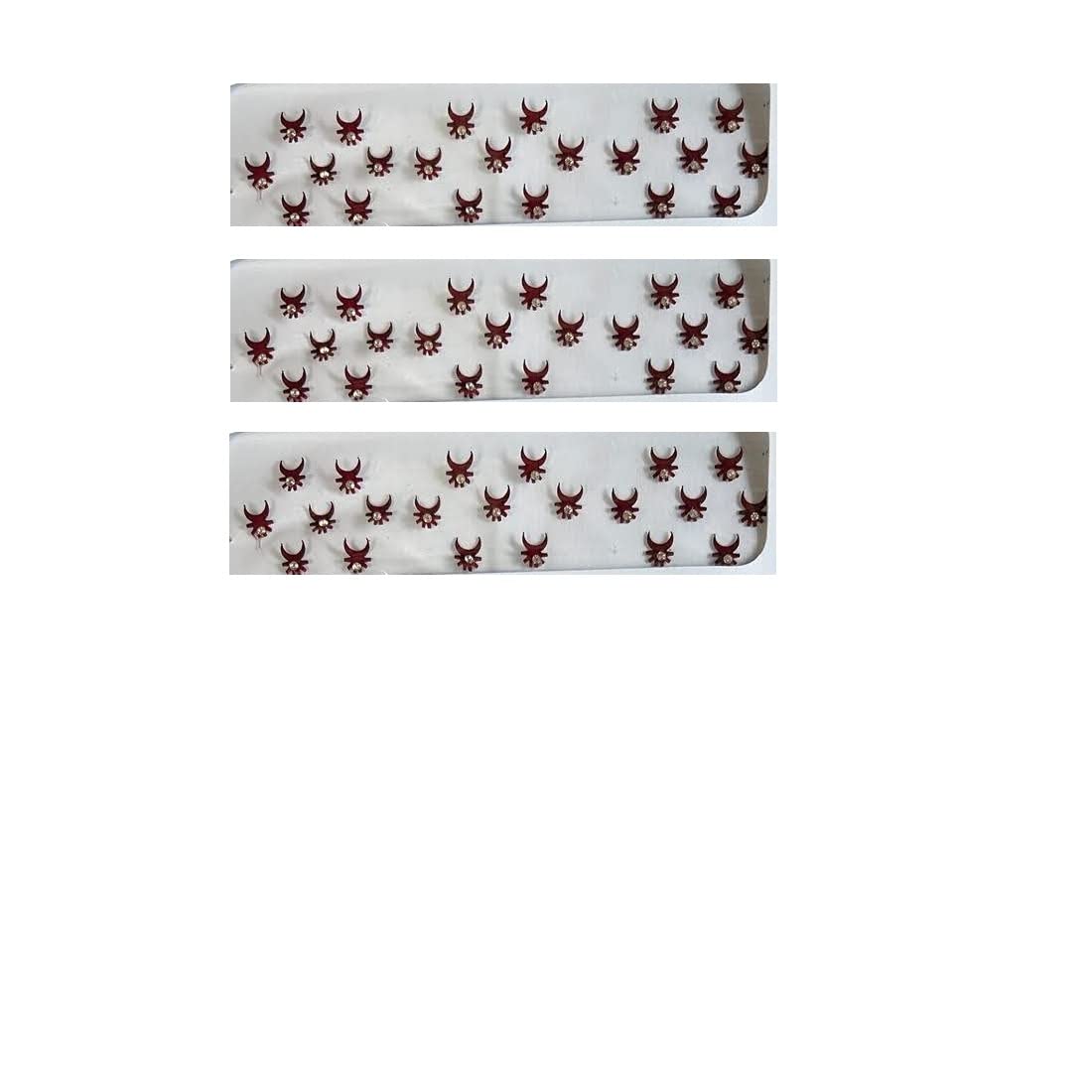 OJ Moon Shape Maroon Color Bindi with Stone Plain Sticker Chandrakor Bindi Traditional Maharashtrian Bindiy Velvet Bindi With Skin Friendly Glue Tikli Tikka Women- Girls Pack of 3 Size 6-picture-16