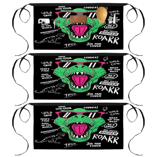 Demi-tablier pour cuisine et pâtisserie lot de 3 pièces à poches style dinosaure